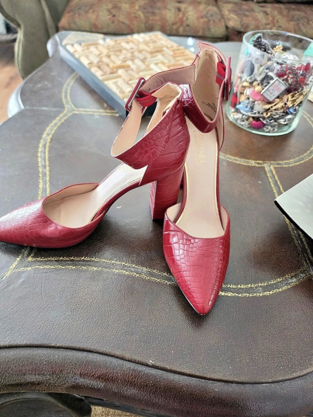 Michael Kors Pointed Toe Ankle Strap Heels in Red Like New